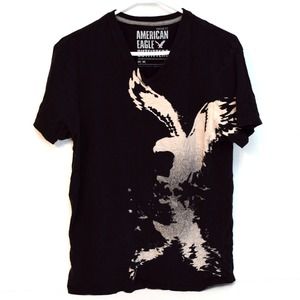 American Eagle Graphic Tee T Shirt Black Tan Mens Sz Medium Short Sleeve V Neck